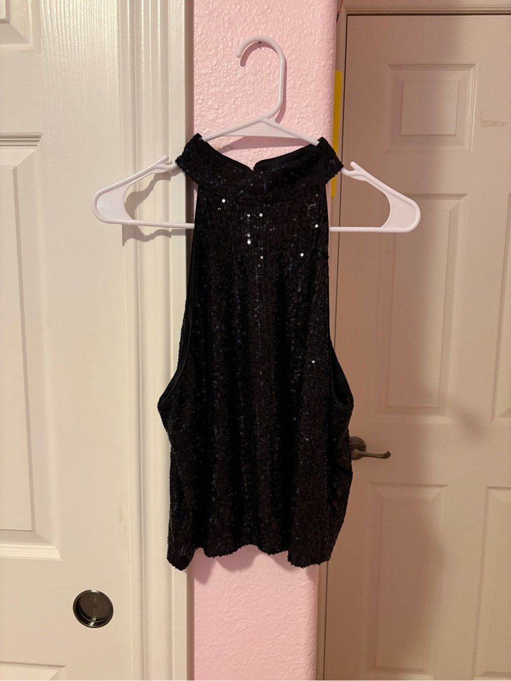 Mango Black Sequin Halter Tank Top